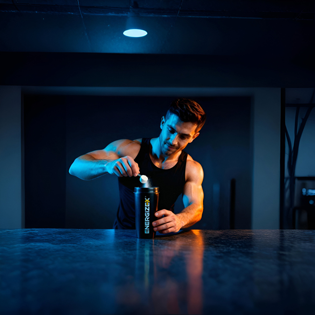 Persona mezclando creatina en un vaso de agua